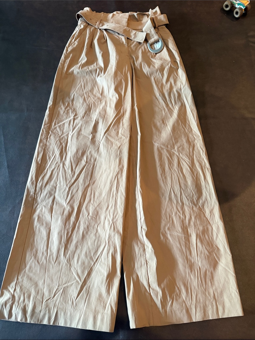 Express Paperbag Waist Wide Leg Pants in Beige